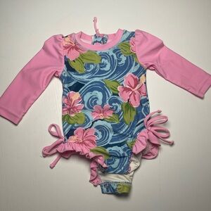 Caden Lane Pink and Blue Floral Kids Swimsuit